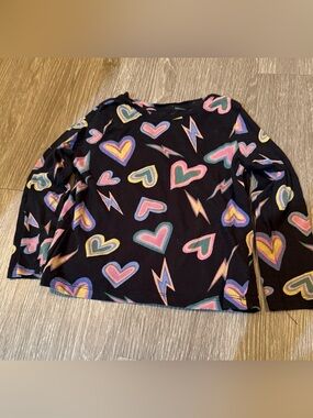 Old Navy Black Tee with Multicolor Lightning & Heart Print